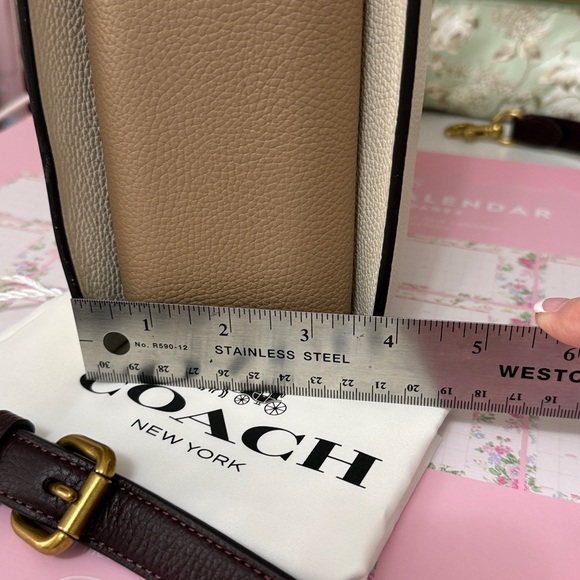 Coach Chalk and Mahogany Pebbled Leather Shoulder Bag - Picture 8 of 16